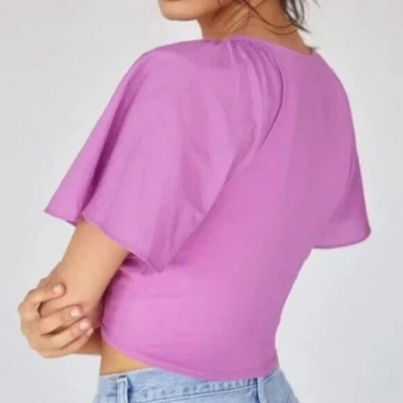Maeve by Anthropologie Cinched Flutter Bell Sleeve Top Violet Purple XS - Picture 2 of 11